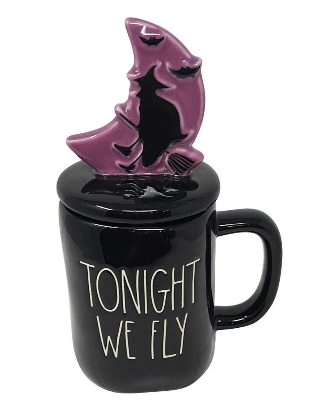 NEW Rae Dunn Artisan Tonight We Fly Lid Handle Witch Halloween Mug Container Jar